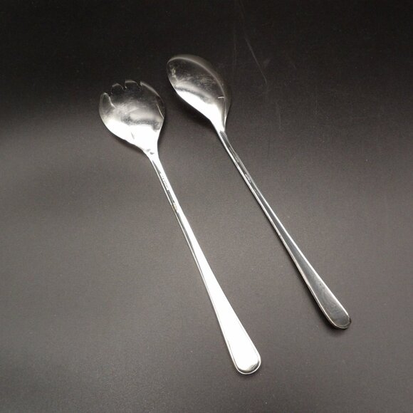 Vintage Mayell England Silver Tone Salad Serving Fork & Spoon Set 9.5" Flatware - Picture 2 of 4